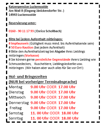 Link zu Infoblatt klein Katzenpension Luckenwalde - Tierpension Luckenwalde - Tierheim Luckenwalde