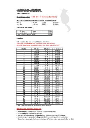 Link zum Infoblatt der Katzenpension Luckenwalde - Tierpension Luckenwalde - Tierheim Luckenwalde