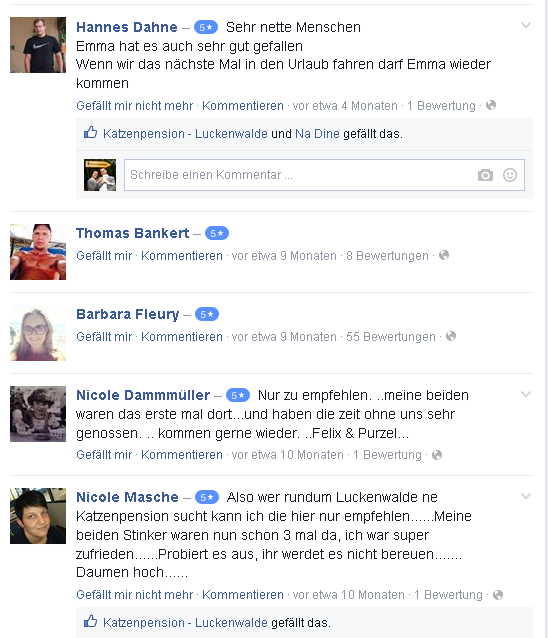 FACEBOOK BEWERTUNGEN 2 Katzenpension Luckenwalde 2015